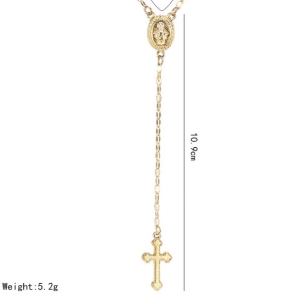 NEW Gold Tone Rosary lariat Cross Necklace - Picture 3 of 5
